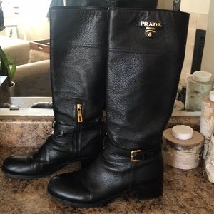 Black Leather Prada Boots